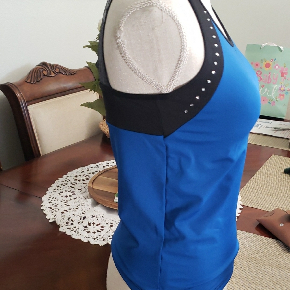 Women’s Athletic Tank Top - Blue with Black Trim - Picture 3 of 9